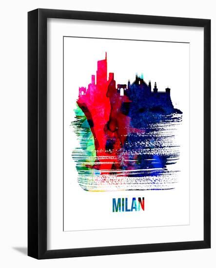 Milan Skyline Brush Stroke - Watercolor-NaxArt-Framed Art Print