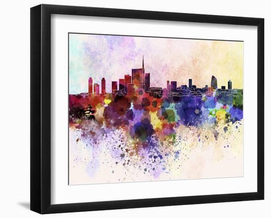 Milan Skyline in Watercolor Background-paulrommer-Framed Art Print