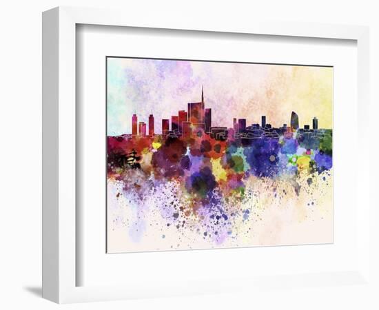 Milan Skyline in Watercolor Background-paulrommer-Framed Art Print