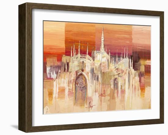 Milano al tramonto-Luigi Florio-Framed Art Print