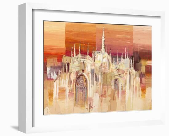 Milano al tramonto-Luigi Florio-Framed Art Print