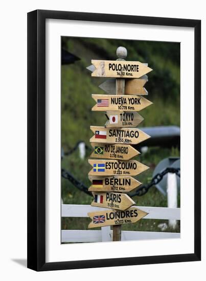 Mileage Sign Pointing Directions in Puerto Williams-Paul Souders-Framed Premium Photographic Print