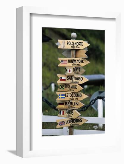 Mileage Sign Pointing Directions in Puerto Williams-Paul Souders-Framed Photographic Print