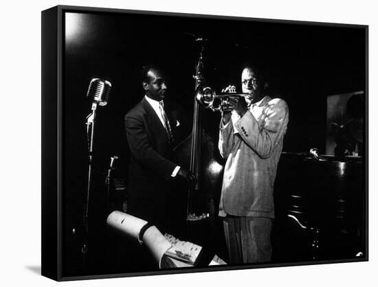 Miles Davis (C) with Oscar Pettiford and Bud Powell, Birdland, 1949-null-Framed Stretched Canvas