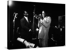 Miles Davis (C) with Oscar Pettiford and Bud Powell, Birdland, 1949-null-Stretched Canvas