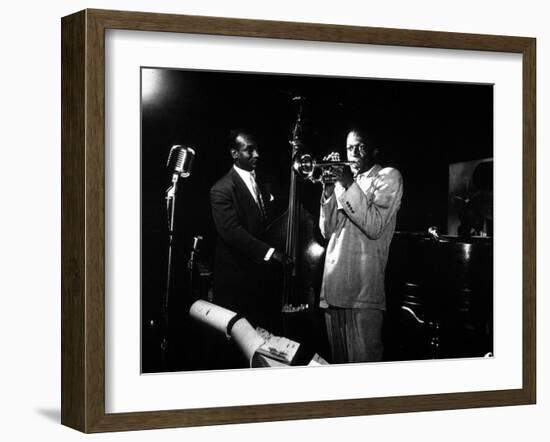 Miles Davis (C) with Oscar Pettiford and Bud Powell, Birdland, 1949-null-Framed Photo