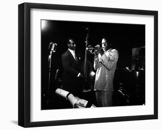 Miles Davis (C) with Oscar Pettiford and Bud Powell, Birdland, 1949-null-Framed Photo