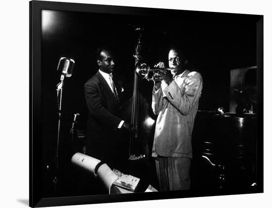 Miles Davis (C) with Oscar Pettiford and Bud Powell, Birdland, 1949-null-Framed Photo