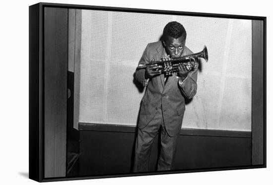 Miles Davis Kissing Trumpet-null-Framed Stretched Canvas