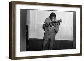 Miles Davis Kissing Trumpet-null-Framed Photo