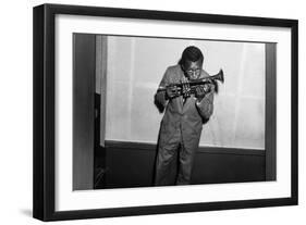 Miles Davis Kissing Trumpet-null-Framed Photo