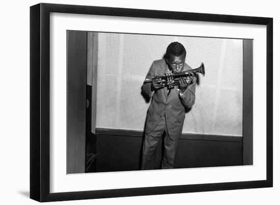 Miles Davis Kissing Trumpet-null-Framed Photo