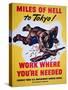 Miles of Hell to Tokyo!, World War Two Poster-null-Stretched Canvas