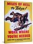 Miles of Hell to Tokyo!, World War Two Poster-null-Stretched Canvas