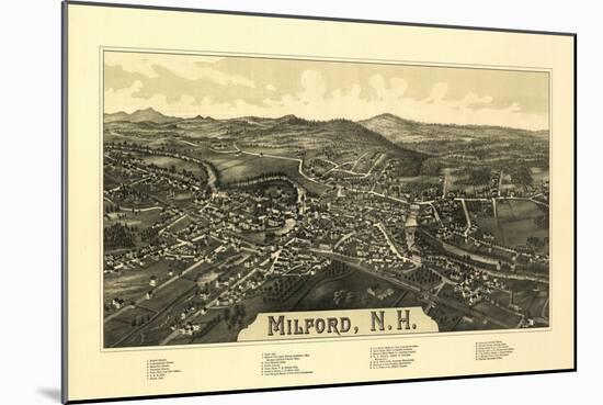 Milford, New Hampshire - Panoramic Map-Lantern Press-Mounted Art Print