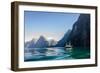 Milford Sound with Cruise Ship during Sunrise during Early Morning-Mantas Volungevicius-Framed Photographic Print
