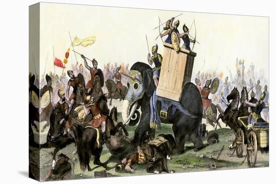 Military Battle Using Armored Elephants and Chariots in the Time of the Roman Empire-null-Stretched Canvas