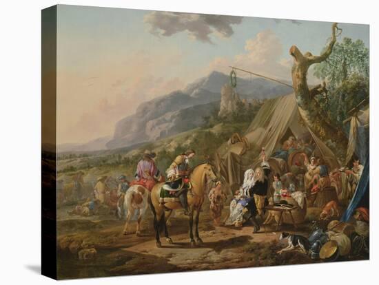 Military Commander at a Mountain Encampment with Merrymakers-Johann Heinrich Roos-Stretched Canvas