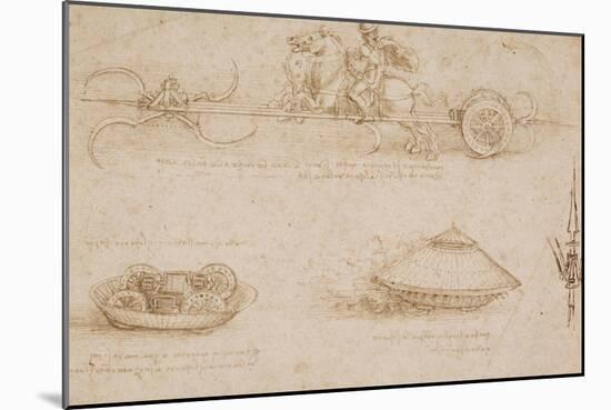 Military Machines and a Study for a Spearhead-Leonardo da Vinci-Mounted Art Print