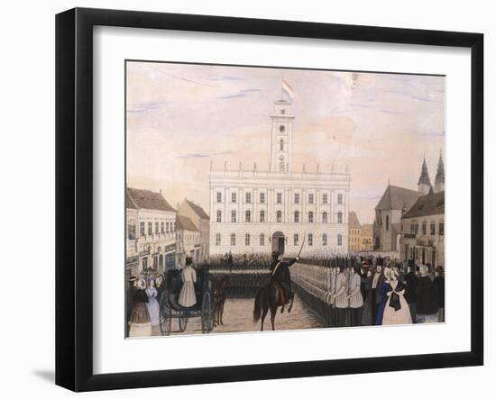 Military Parade in Budapest, 1848, Hungary 19th Century-null-Framed Giclee Print