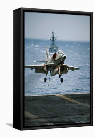 Military Plane Landing on Flight Deck-null-Framed Stretched Canvas