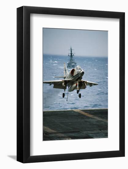 Military Plane Landing on Flight Deck-null-Framed Photographic Print