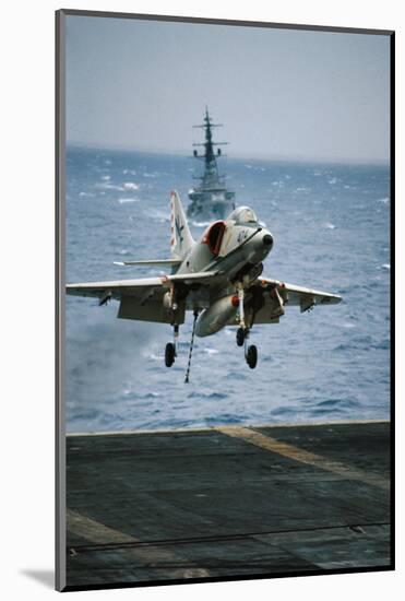 Military Plane Landing on Flight Deck-null-Mounted Photographic Print