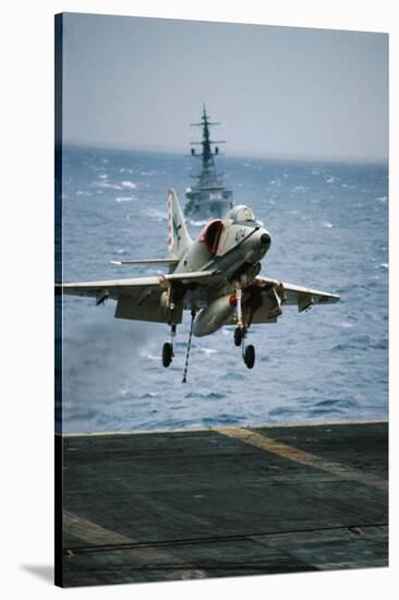 Military Plane Landing on Flight Deck-null-Stretched Canvas