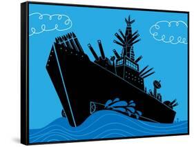 Military Ship with Guns-Complot-Framed Stretched Canvas