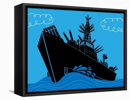 Military Ship with Guns-Complot-Framed Stretched Canvas