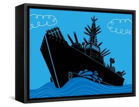Military Ship with Guns-Complot-Framed Stretched Canvas