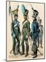 Military Uniforms (Bavarian Military Uniforms, Early 1800S: Lancer, Cavalry and Hussar (Left-Right)-null-Mounted Giclee Print