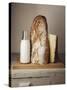 Milk Bottle, Bread and Cheese on a Wooden Cupboard-Joerg Lehmann-Stretched Canvas