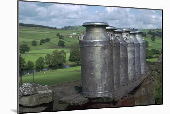 Milk cans at farm gateway-CM Dixon-Mounted Giclee Print