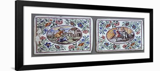 Milk Glass Plates Decorated with Polychrome Enamel, Miotti Workshop, 1731-null-Framed Giclee Print