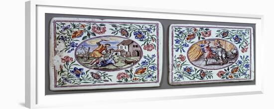 Milk Glass Plates Decorated with Polychrome Enamel, Miotti Workshop, 1731-null-Framed Giclee Print