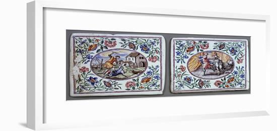 Milk Glass Plates Decorated with Polychrome Enamel, Miotti Workshop, 1731-null-Framed Giclee Print