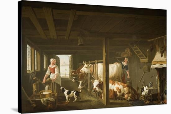 Milking in Winter-Jan van Gool-Stretched Canvas