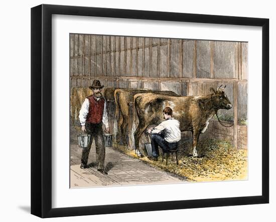 Milking-Time in a Dairy Barn, c.1870-null-Framed Giclee Print