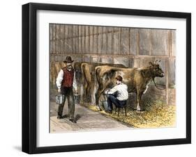 Milking-Time in a Dairy Barn, c.1870-null-Framed Giclee Print