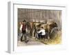 Milking-Time in a Dairy Barn, c.1870-null-Framed Giclee Print