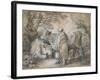 Milkmaid with Two Cows (Black Chalk and Stump Heightened with White-Thomas Gainsborough-Framed Giclee Print