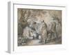 Milkmaid with Two Cows (Black Chalk and Stump Heightened with White-Thomas Gainsborough-Framed Giclee Print