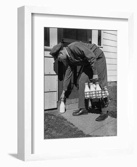 Milkman Leaving Milk Bottle on Doorstep-Philip Gendreau-Framed Photographic Print