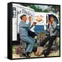 "Milkman Meets Pieman", October 11, 1958-Stevan Dohanos-Framed Stretched Canvas