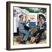 "Milkman Meets Pieman", October 11, 1958-Stevan Dohanos-Framed Giclee Print