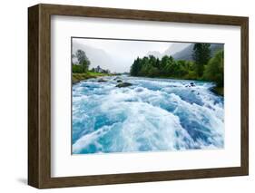 Milky Blue Glacial Water of Briksdal River in Norway-naumoid-Framed Photographic Print