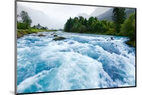 Milky Blue Glacial Water of Briksdal River in Norway-naumoid-Mounted Photographic Print