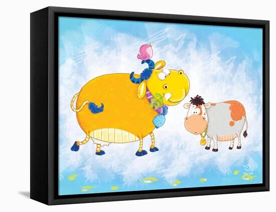 Milky Moo-Blue Fish-Framed Stretched Canvas