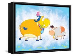 Milky Moo-Blue Fish-Framed Stretched Canvas